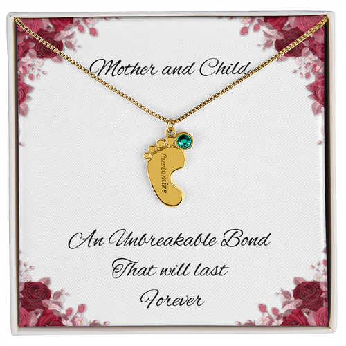 Birth Stone Little Feet Necklace