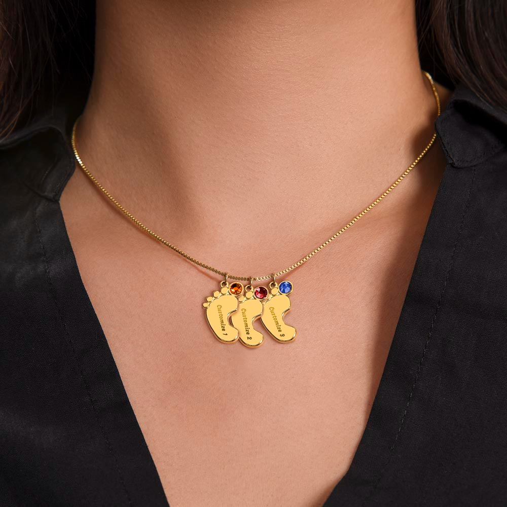Birth Stone Little Feet Necklace